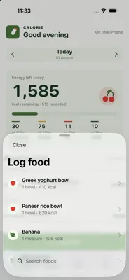 Calorie quick log